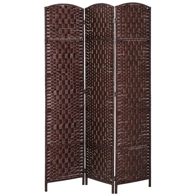 Room Divider 3 Panel, 6FT Tall Folding Privacy Screen, Freestanding Hand-Woven Partition for Room Separation with 360° Hinges, Paper Rope Diamond Weave, Brown
