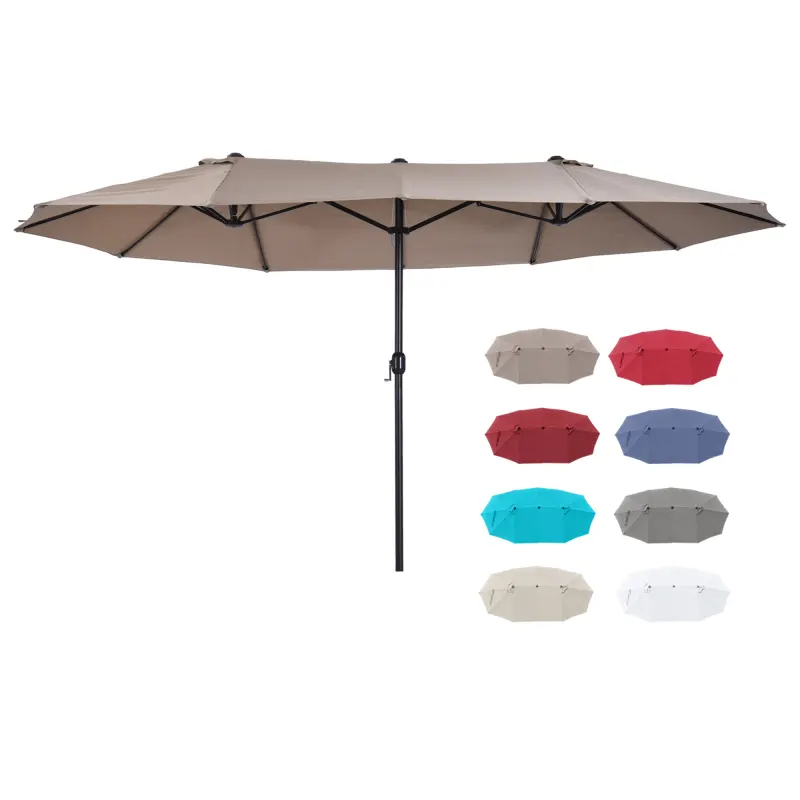 Patio Umbrella 15ft Double-Sided Outdoor Market Extra Large Umbrella with Crank Handle for Deck, Lawn, Backyard and Pool, Tan