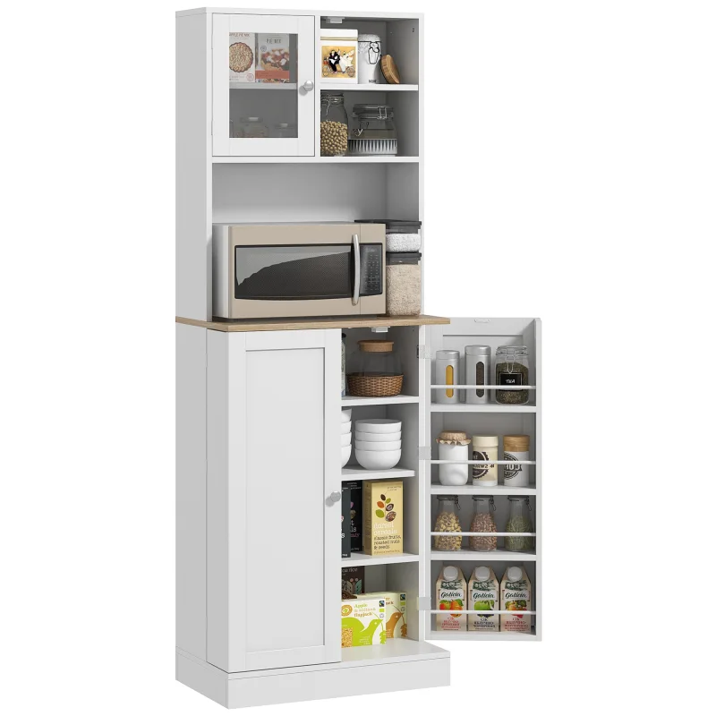 66.5" Tall Kitchen Pantry Cabinet, Kitchen Hutch, Microwave Cabinet with Adjustable Shelves for Dining Room, White