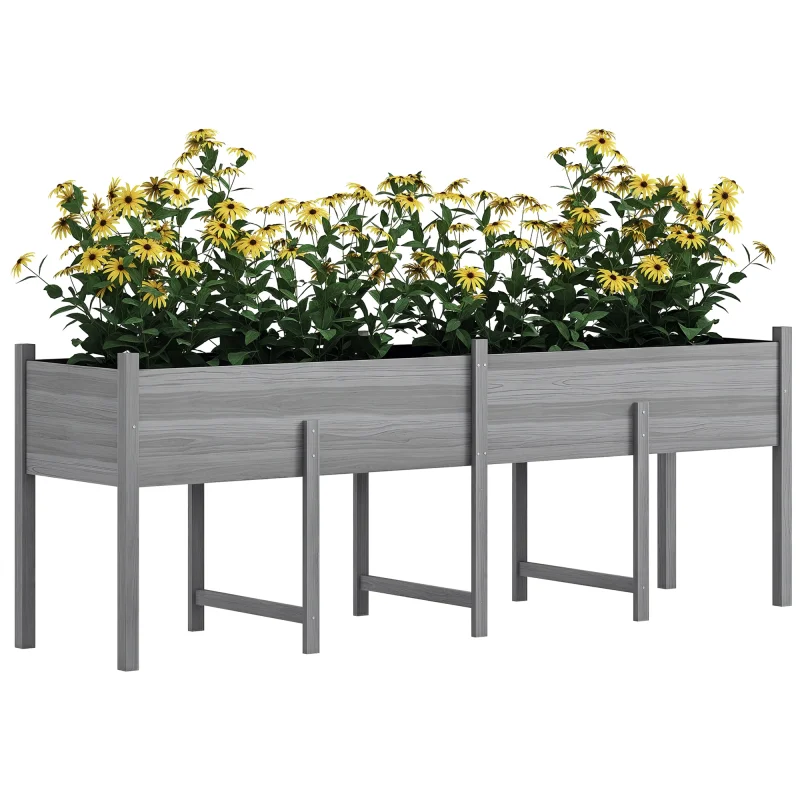 Wooden Raised Garden Bed, Large Elevated Planter Box with Legs, Bed Liner and Drain Holes, 7.4' x 1.8' x 2.6', Gray