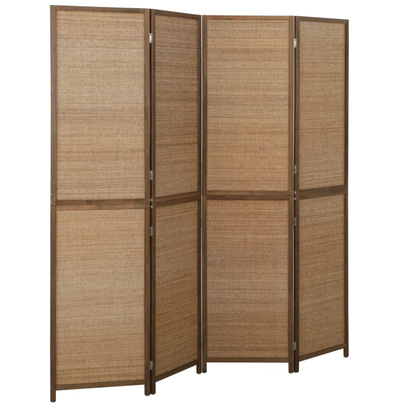 Room Divider, 4 Panel Folding Privacy Screen, 6 FT Tall Hand-Woven Bamboo Wall Partition, Brown
