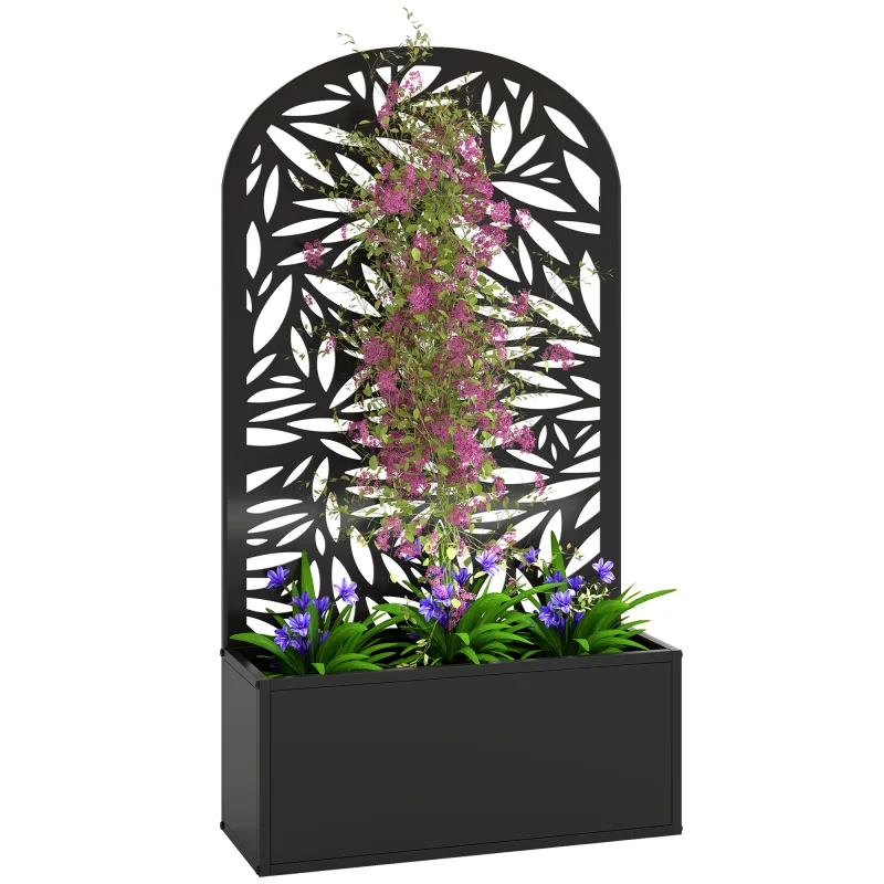 Metal Garden Bed with Trellis for Climbing Plants, Freestanding or Wall Mounted Flower Bed for Garden, Patio, Balcony