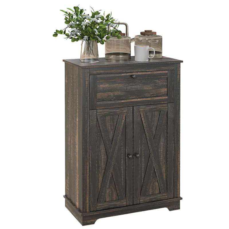 Farmhouse Sideboard Storage Cabinet with Doors and Drawer for Kitchen, Living room, 23.5"x11.75"x34.5", Dark Brown