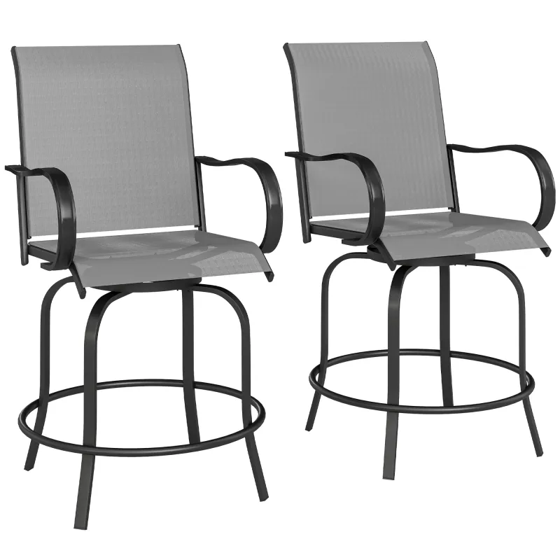 Outdoor Bar Stools Set of 2, 360° Swivel Bar Height Chairs, 26.75" x 29.5" x 48.5", Gray