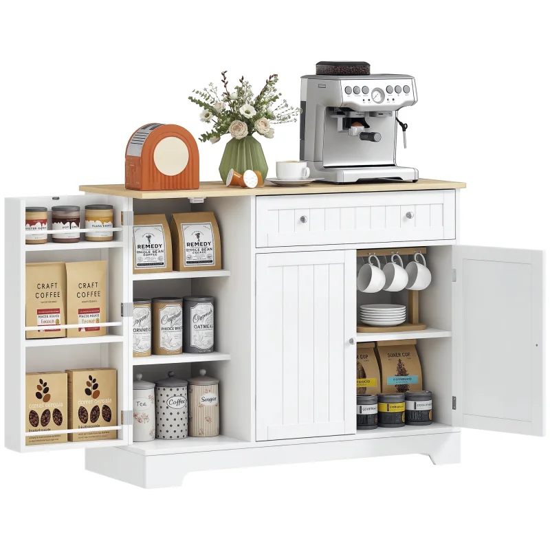 Modern Sideboard Cabinet, 41" Kitchen Buffet Cabinet with Drawer, Adjustable Shelf, 3 Doors for Dining Room, White