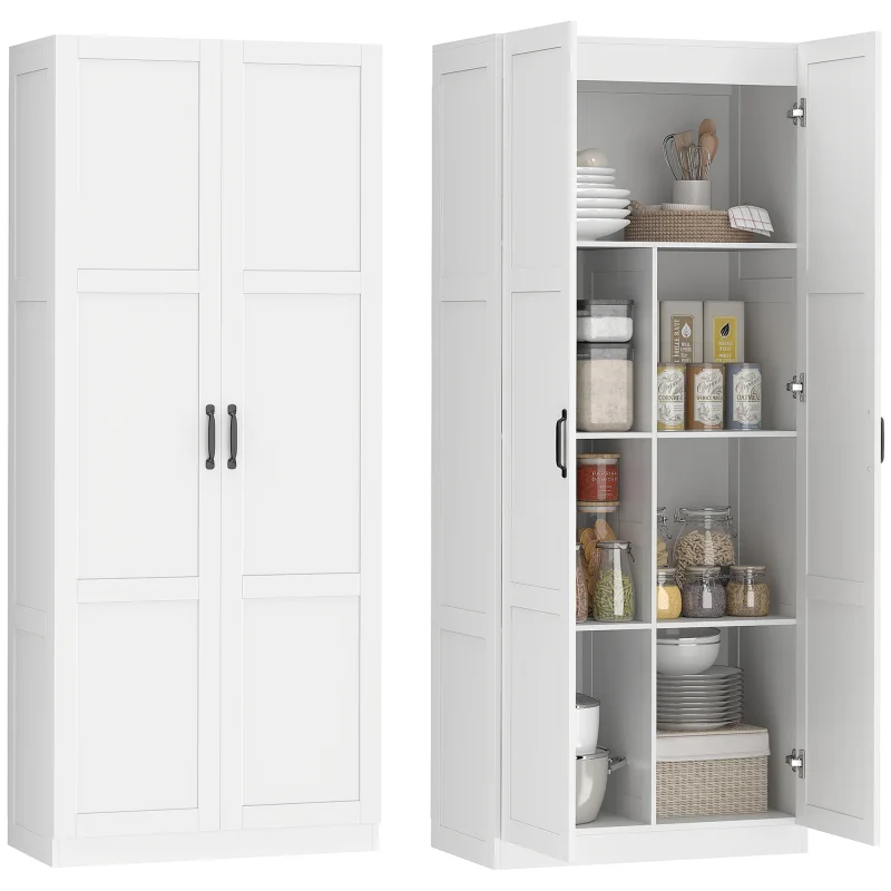 Farmhouse Pantry Cabinet, 71" Tall Kitchen Pantry Storage Cabinet with Soft-Close Hinges, Adjustable Shelves, White
