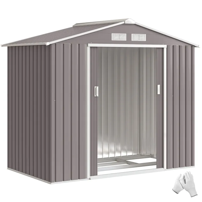 7' x 4' Outdoor Storage Shed, Garden Tool House with Foundation Kit Vents Sliding Doors for Backyard Patio Gray