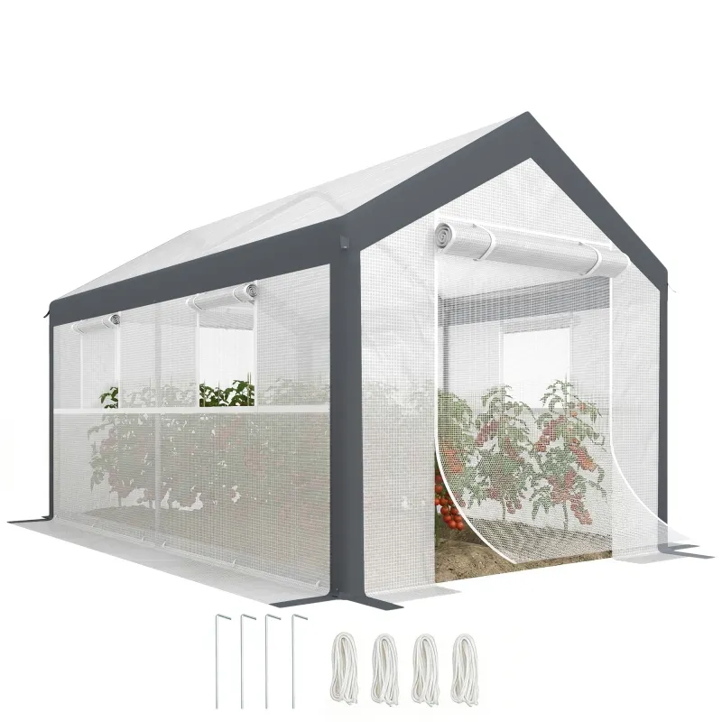 12' x 7' x 7' Greenhouse, Walk-in Outdoor Tunnel Green House with PE Cover, Steel Frame