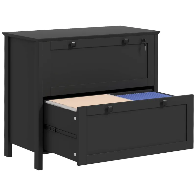 Lateral File Cabinet, 2 Drawer Filing Cabinet with Adjustable Hanging Bar for Letter, A4 and Legal Size, Black