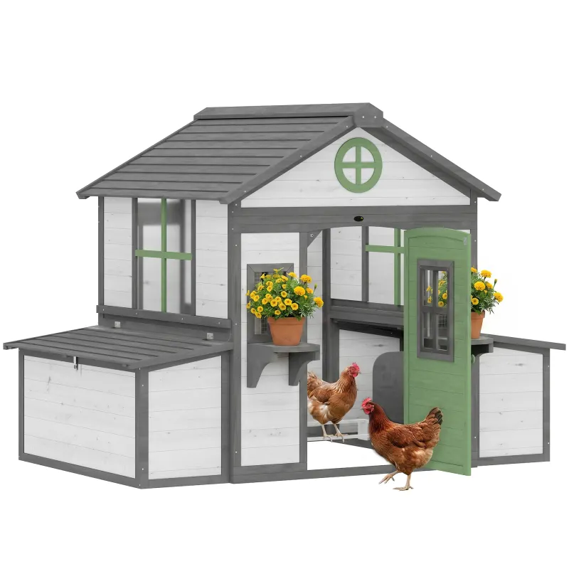 Wooden Chicken Coop, Hen House for 2-4 Hens, Outdoor Playhouse Poultry Cage with Nesting Boxes, Waterproof Roof, Windows