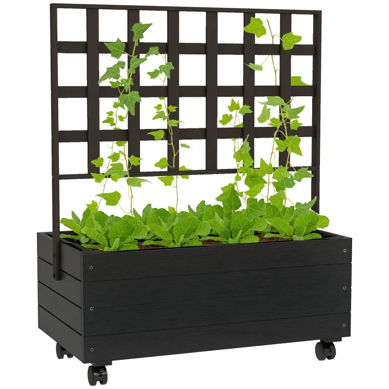 Raised Garden Bed with Trellis and Wheels, Outdoor Planter Wooden Elevated Garden Bed for Garden, Patio, Balcony