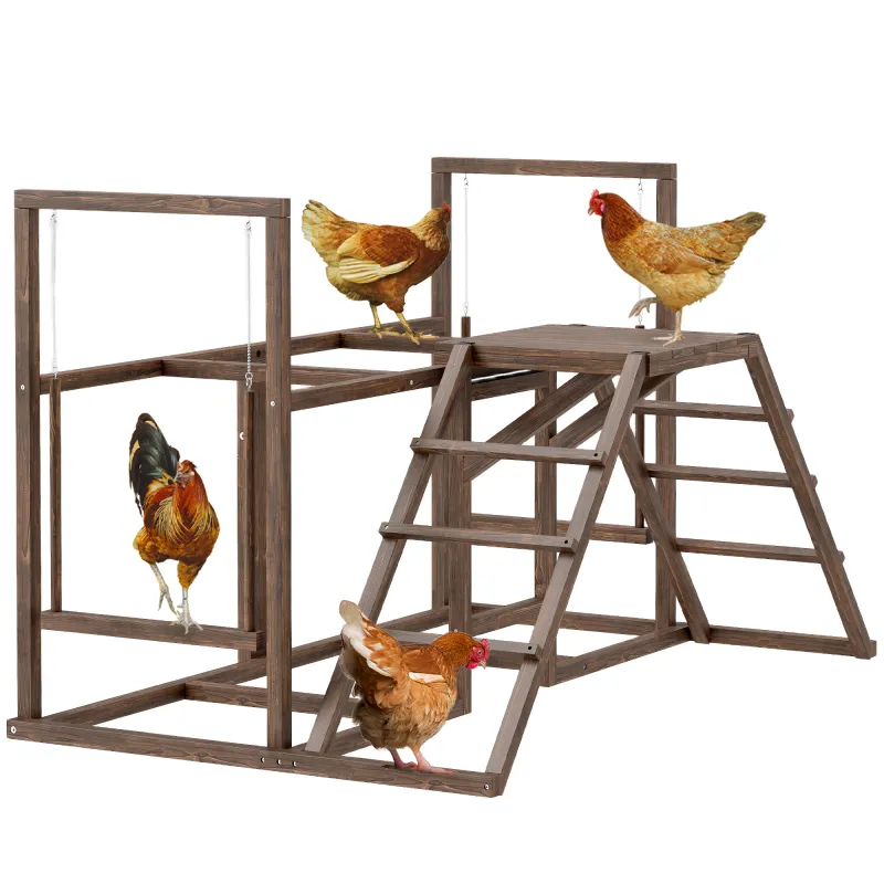 Chicken Activity Play Set with Multiple Chicken Perches, Swing, Ladder, Platform for 3-4 Chickens, Coffee