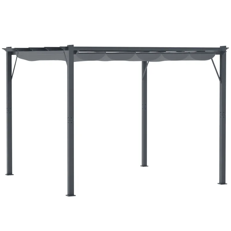 10' x 10' Outdoor Retractable Pergola Canopy, Aluminum Patio Pergola, Backyard Shade Shelter for Garden & Parties, Gray