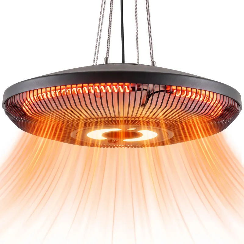 Electric Hanging Patio Heater with LED Light, 750/1500 W IP65 Ceiling Mounted Infrared Outdoor Heater, Black