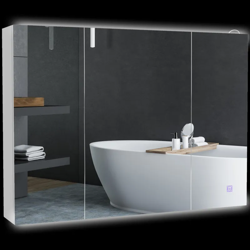 Bathroom Mirror Cabinet with Light, Bathroom Storage Cupboard with USB Charge, Adjustable Shelf, 35.5"W x 25.5"H, White
