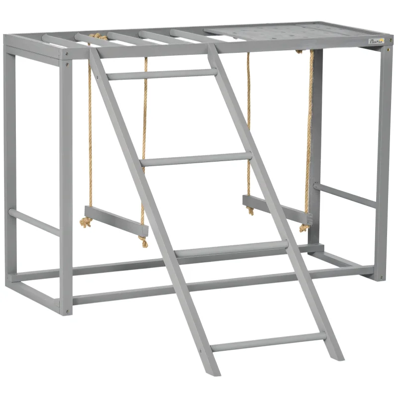 Chicken Activity Play with Swing Set for 3–4 Birds, Wooden Chicken Coop Accessory with Multiple Perches & Hen Ladder, Gray
