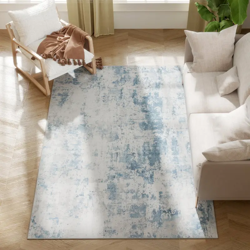 Area Rug 4x6, Machine Washable Rug, Non-Slip Modern Abstract Floor Carpet for Living Room, Bedroom, Dining Room, Blue