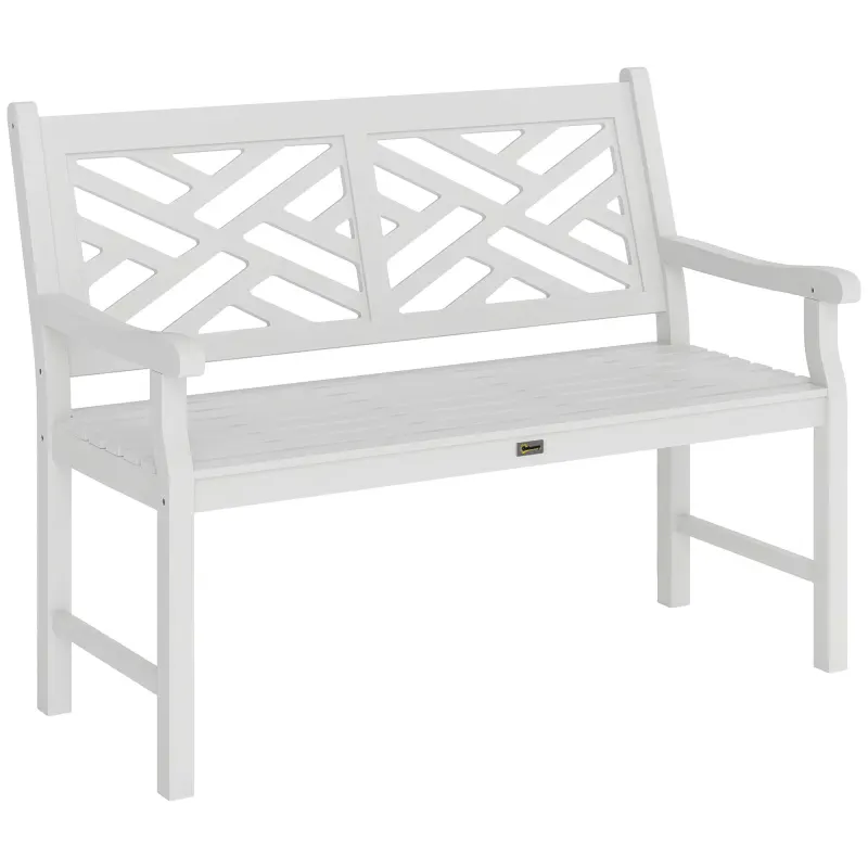 Outdoor Garden Bench, Wooden Frame Patio Bench with Geometric Pattern, 43.25 Inch Weatherproof 2-Person Love Seat, White