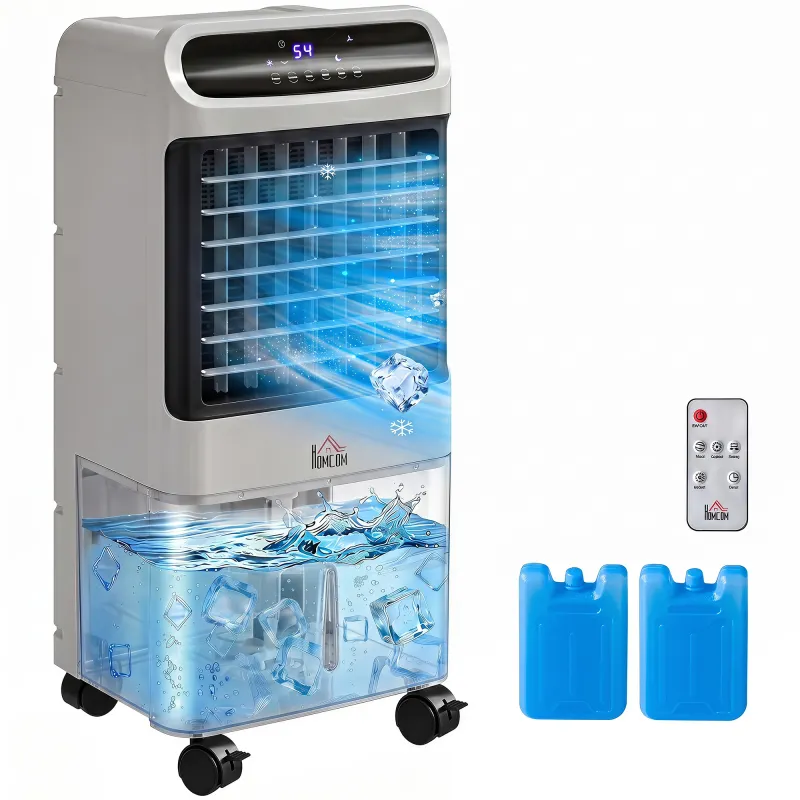 3-In-1 Ice Cooling Fan, Mobile Evaporative Air Cooler with Remote, Timer, Oscillating for Home Office, Bedroom, Gray