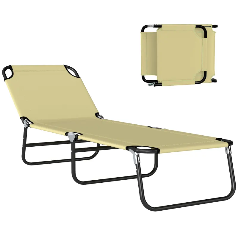 Folding Chaise Lounge Pool Chairs, Outdoor Sun Tanning Chairs with 5-Level Reclining Back, Steel Frame for Beach, Yard, Patio, Beige