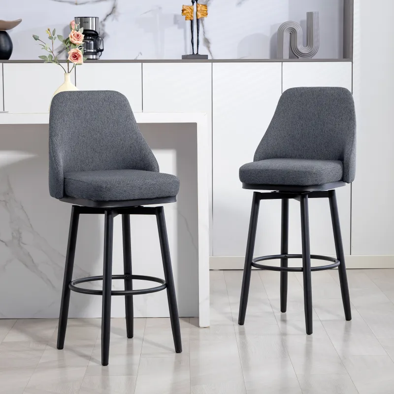 Modern Bar Stools, Set of 2 Swivel Kitchen Chairs, Dark Gray