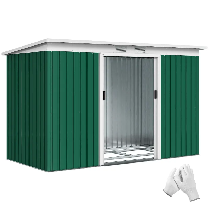 9' x 4' Metal Outdoor Storage Shed, Tool House with Double Lockable Doors for Backyard, Patio, Lawn, Garage, Dark Green