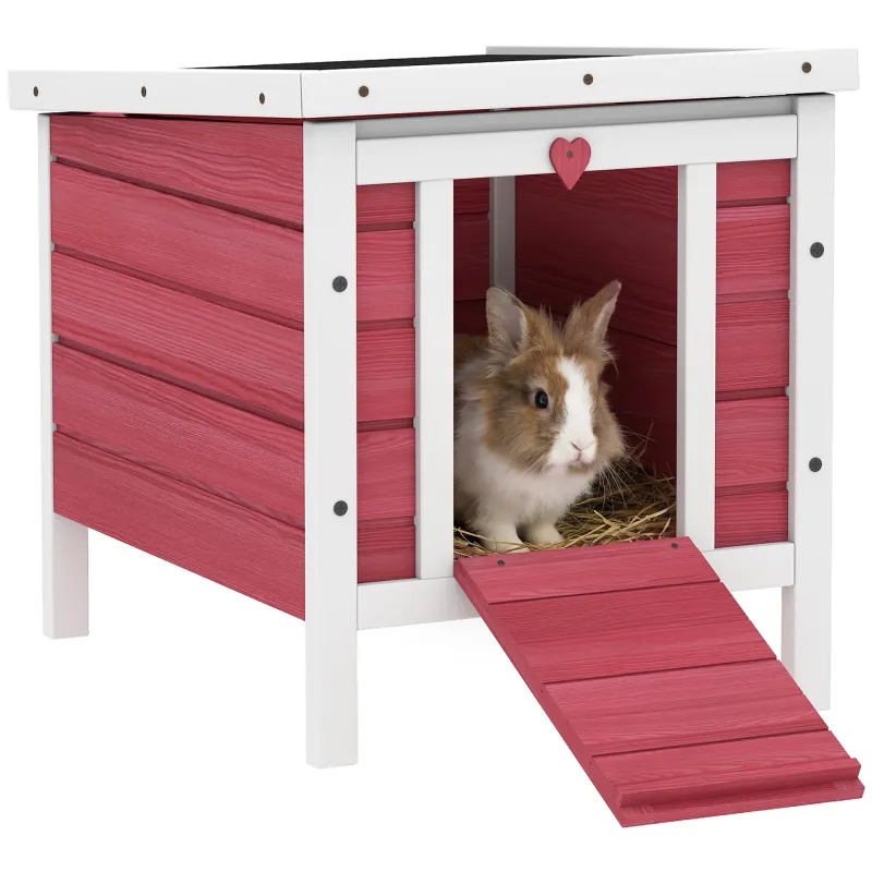 Small Wooden Rabbit Hutch Bunny Cage Guinea Pig Cage Duck House Dog House with Openable & Waterproof Roof, for Rabbits, Chickens, Ducks, Red