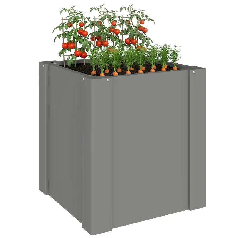 Raised Garden Bed Galvanized Planter Box Outdoor with Gloves for Gardening Vegetables, Flower, Herb, 1.4 x 1.4 x 1.5 ft, Gray