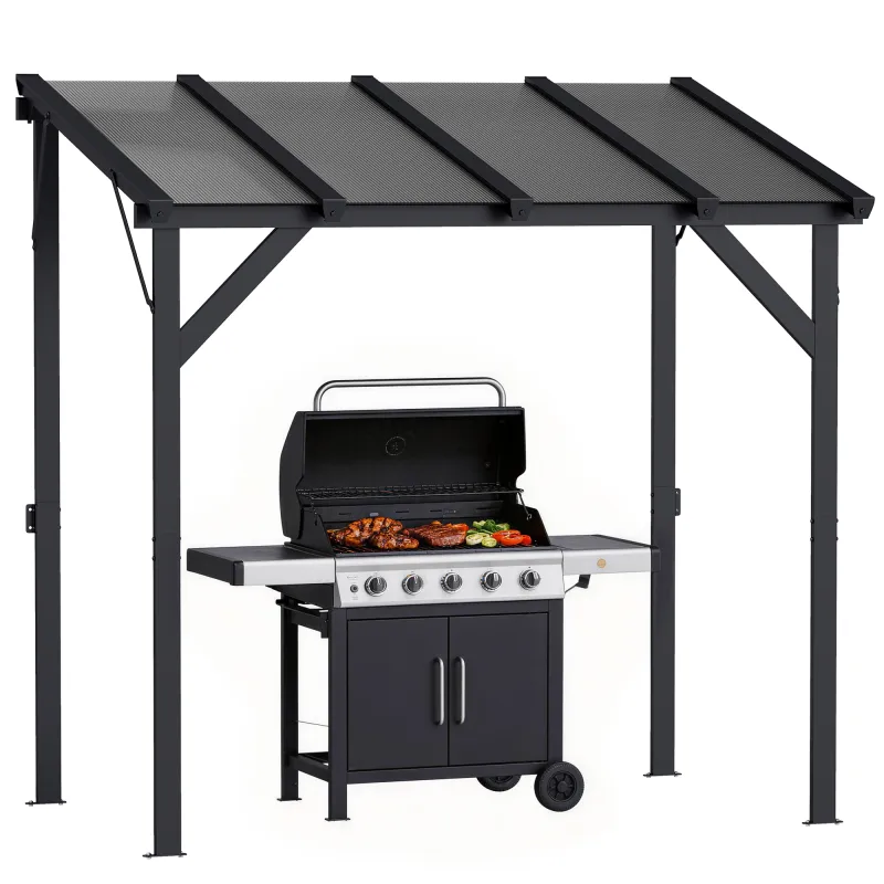 Hardtop Grill Gazebo, Lean-to BBQ Shelter with Polycarbonate Roof for Outdoor, Patio, Lawn