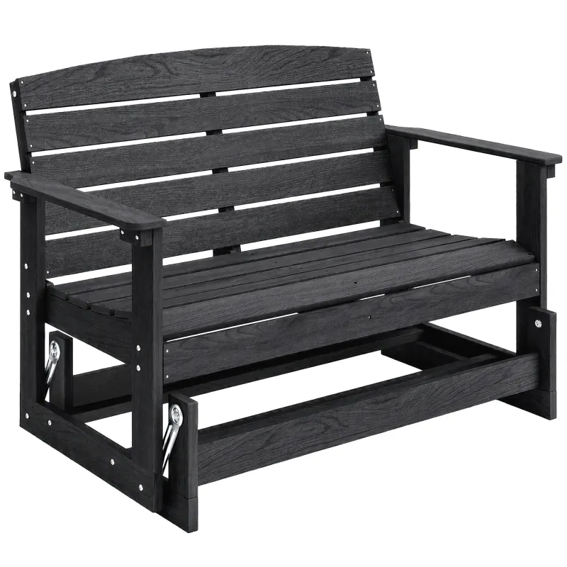 Patio Glider Bench w/ HDPE Slatted Double Rocking Chair, Distressed Black