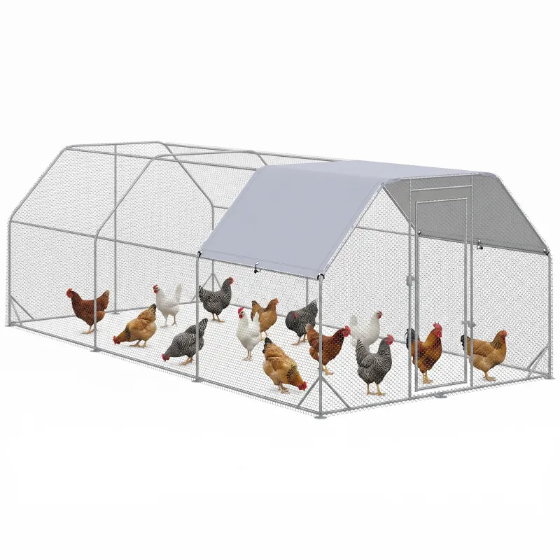 9.2' x 18.7' x 6.4' Large Chicken Coop Metal Chicken Run with Waterproof and Anti-UV Cover, Flat Shaped Walk in Fence Cage Hen House for Outdoor and Yard Farm Use, 1" Tube Diameter
