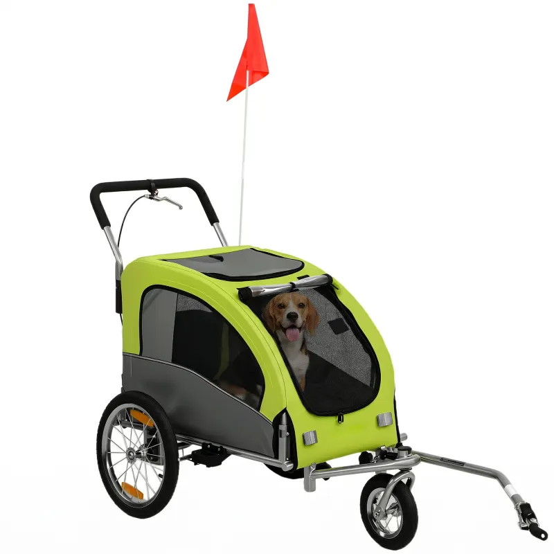 2 in 1 Dog Bike Trailer, Foldable Pet Stroller, Dog Bicycle Trailer with Suspension, for Medium Dogs up to 44 LBS, Green