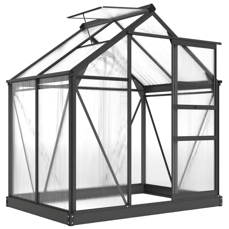 Polycarbonate Greenhouse, Heavy Duty Outdoor Aluminum Walk-in Green House Kit Vent Door, 6.2'x4.3'x6.6' Gray