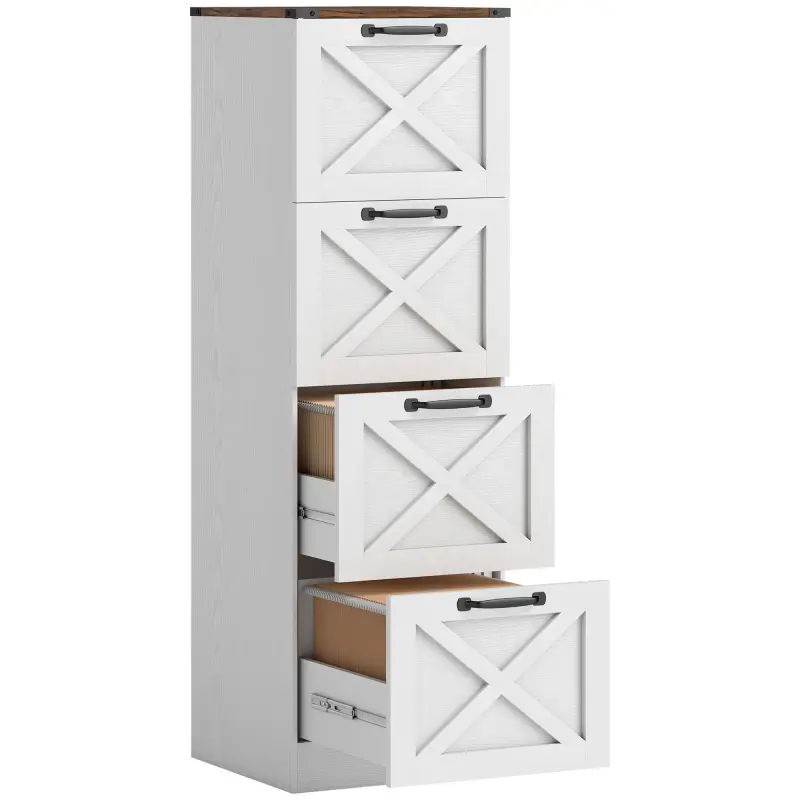 Vertical Storage Drawers Farmhouse X Pattern Printer Stand Fits Letter Files 4 Drawers White