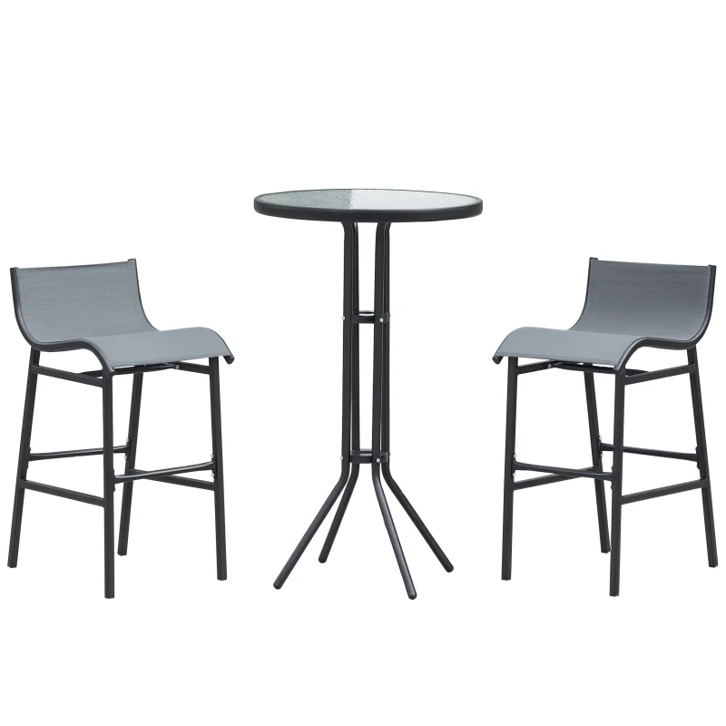 3 Piece Bar Height Outdoor Bistro Set for 2, Charcoal Gray