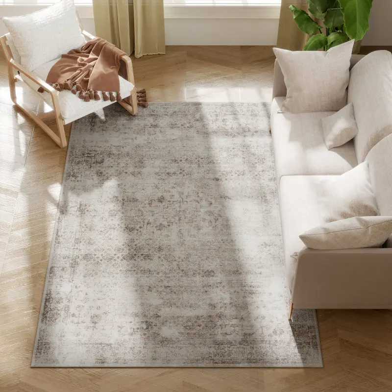 Machine Washable Area Rug 4x6, Non-Slip Traditional Floor Carpet for Living Room, Bedroom, Light Mixed-Brown