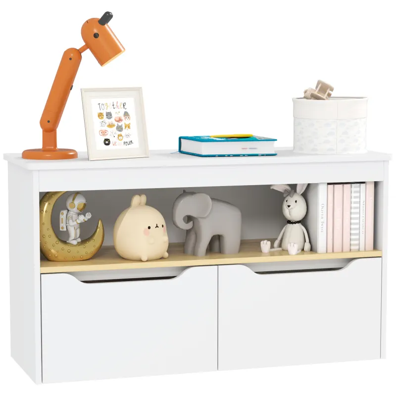 Toy Storage Organizer with 2 Drawers, Toy Shelf, Large Top, for Bedroom, Nursery, Living Room, White