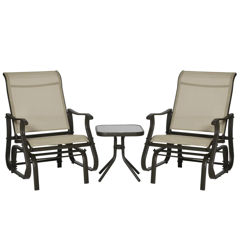 2-Person Gliding Rocking Chair & Bistro Tea Table Set, Gray