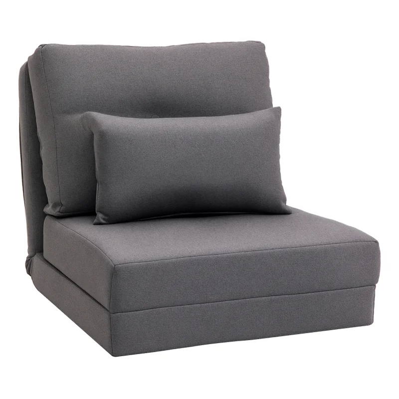 Convertible Flip Chair, Floor Lazy Sofa, Folding Upholstered Couch Bed with Adjustable Backrest, Dark Grey