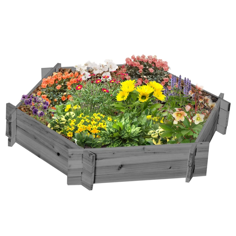 39" x 36" Screwless Raised Garden Bed, Hexagon Planter Box for Outdoor Plants, Vegetables, Flowers, Herbs, Gray