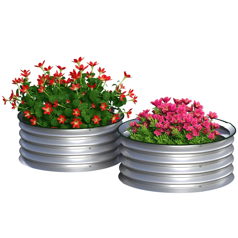 Set of 2 Raised Garden Bed, Metal Planter Box with Safety Edging, Easy-to-assemble Stock Tank 2'x2'x1' Silver