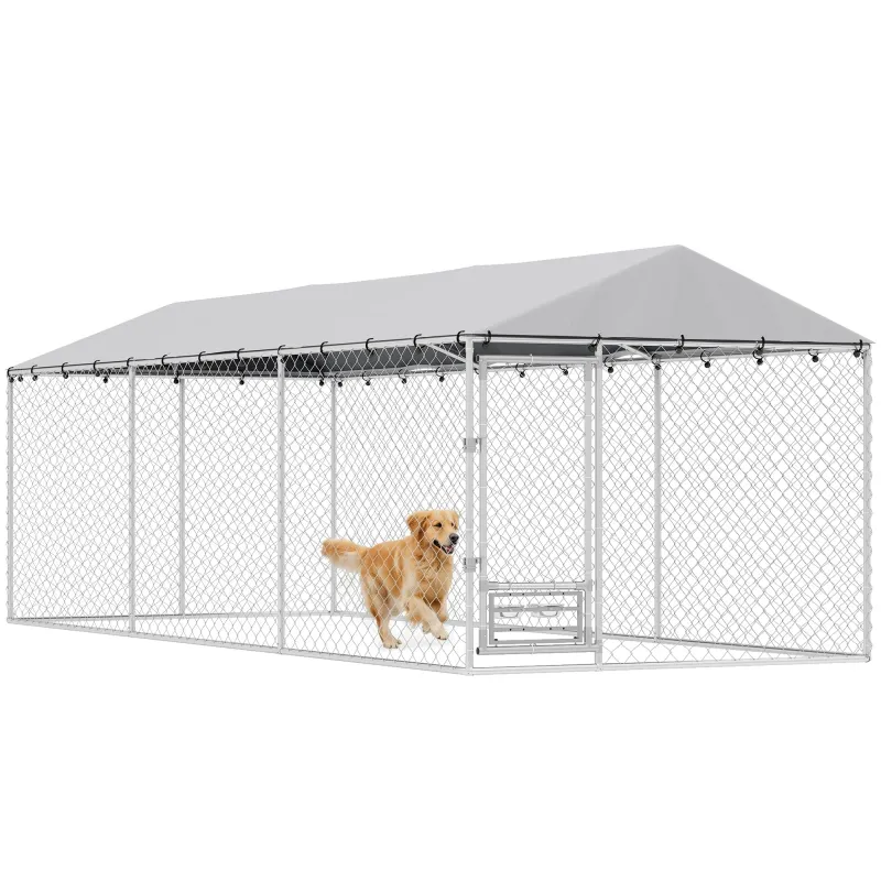 Dog Kennel Outdoor Dog Run Waterproof UV-Resist Cover Lockable Door Adjustable Bowls 20 x 7.5 x 6.5ft
