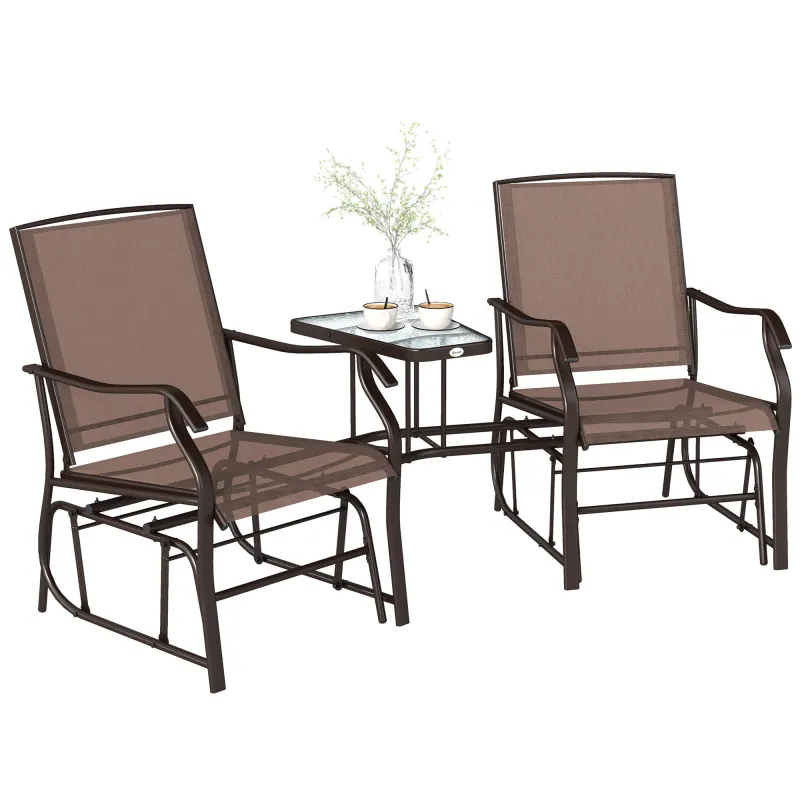 Outdoor Glider Chairs with Coffee Table, Patio 2-Seat Rocking Chair Swing Loveseat with Breathable Sling