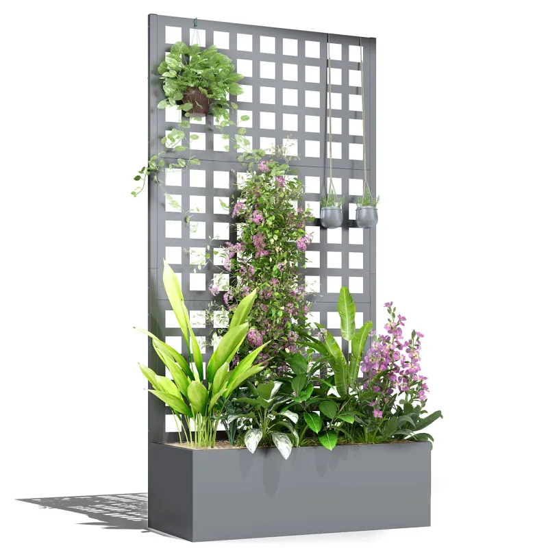 Galvanized Raised Garden Bed Planter Box with Trellis for Climbing Plants, Vegetable, Vines, 35" x 16" x 70", Gray
