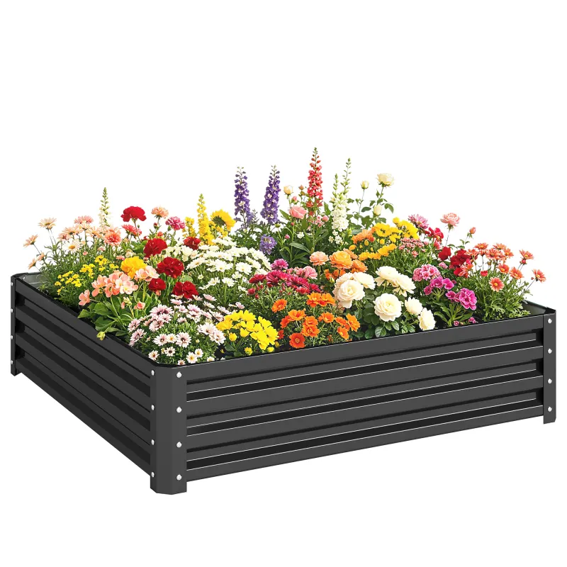 Galvanized Raised Garden Bed, 4' x 4' x 1' Metal Planter Box, for Growing Vegetables, Flowers, Herbs, Succulents, Gray