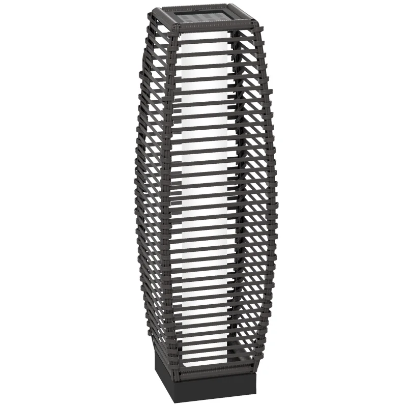 Solar Floor Lamp, Outdoor Rattan Garden Lantern Pathway Light & Decorative Driveway Lighting with Auto LED Lights, Gray