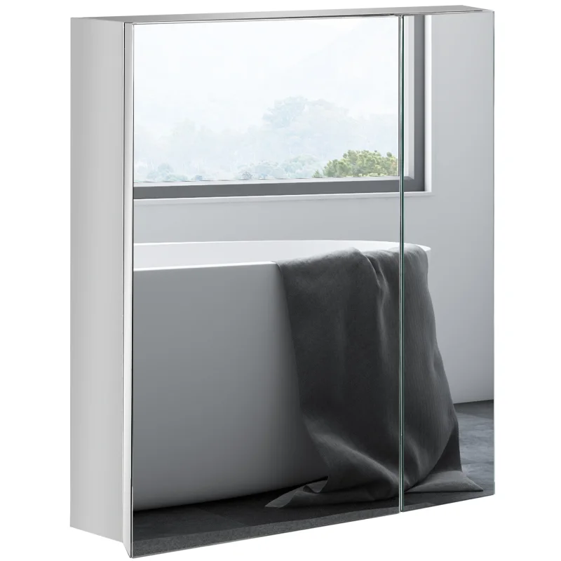 Wall Mounted Bathroom Medicine Cabinet with Hinged Door Storage Shelves for Living Room and Laundry Room Silver