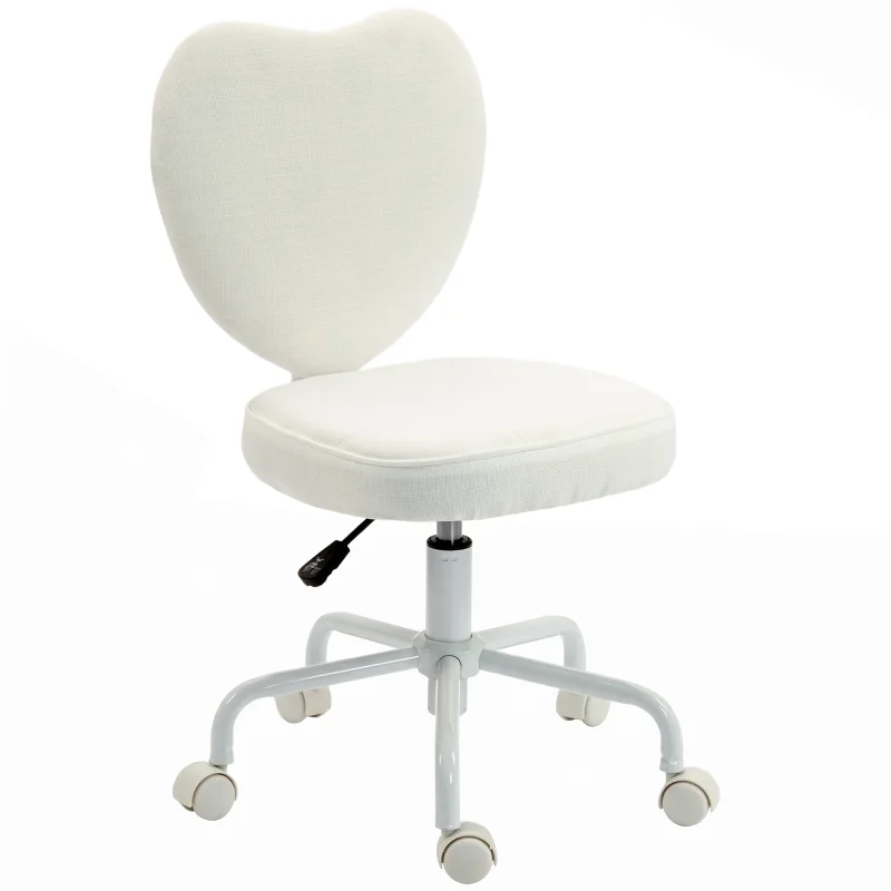 Heart Love Shaped Back Design Vanity Chair, Office Chair with Adjustable Height and 360 Swivel Castor Wheels, White