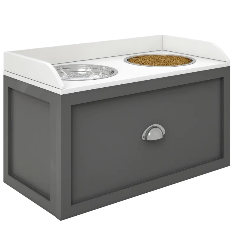 Pet Feeding Station Pet Dish Bowl Set with Storage, 2 Elevated Dog Bowls for Large Sized Dogs, Gray