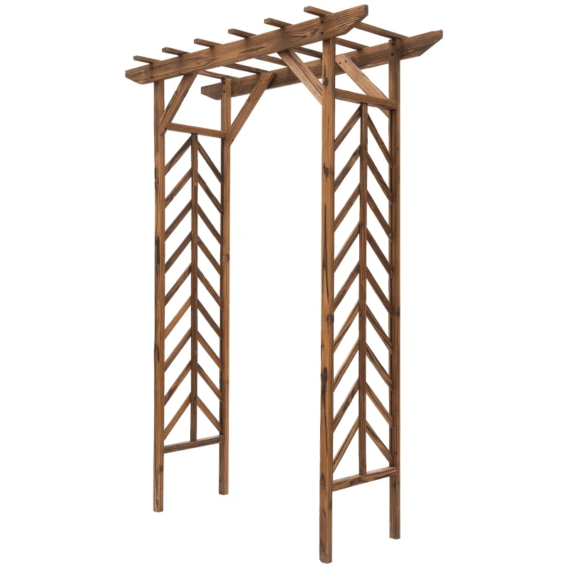 79in Wooden Garden Arbor Arch Trellis with Classic Countryside Style, Pergola Style Roof for Climbing Vines for Ceremony Party Weddings